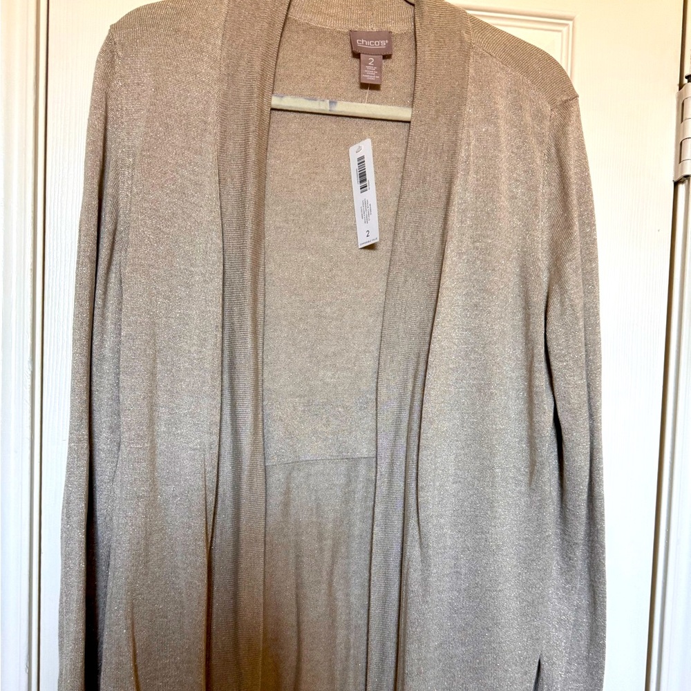 Chicos Cardigan Super Cute - Size 2  Light Gold Tan Does have a sparkle